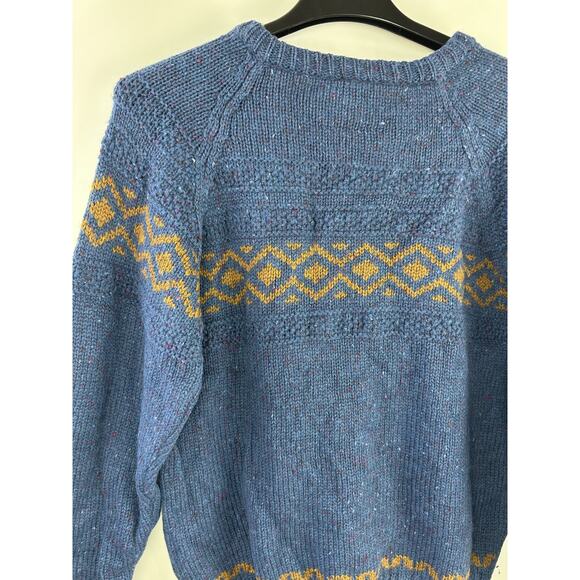 Vtg Gaeltarra Irish Wool Sweater Men’s M/L 107cm Blue Donegal Fleck Fair Isle - Picture 3 of 15